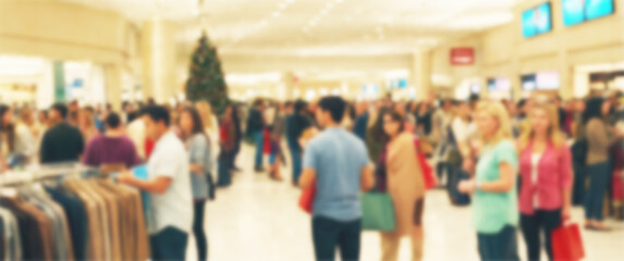 Obraz premium Blurred background of a cacophony of voices and the hustle and bustle of shoppers create a vibrant atmosphere, black friday, shopping