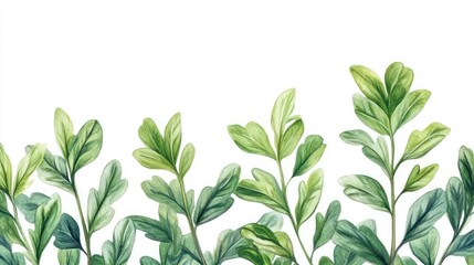 Obraz premium Watercolor illustration of green leaves on white background.