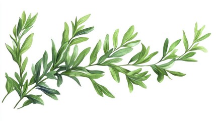 Naklejka premium Lush green foliage branch with vibrant leaves isolated on a white background.