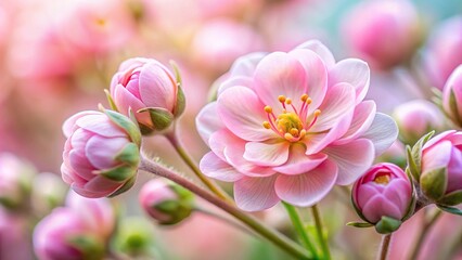Obraz premium Close-up of delicate pink wildflower petals unfolding from their buds revealing intricate details and soft texture, wildflowers, texture, springtime
