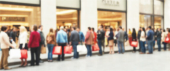 Blurred background of a long lines and eager shoppers are a hallmark of Black Friday, black friday, shopping