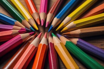 Fototapeta premium colored pencils arranged in a colorful pattern