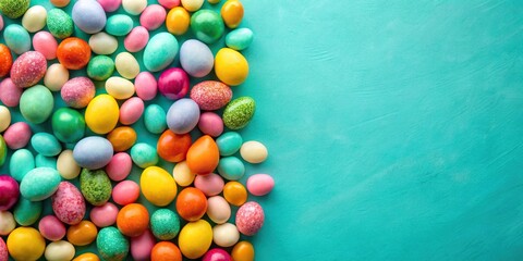 colorful easter candy on turquoise background