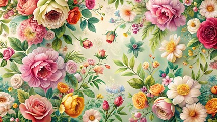 Colorful floral background with a wide-angle view
