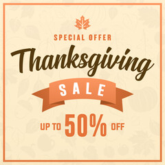 Happy Thanksgiving Day, trendy Thanksgiving Day banner with fall foliage, perfect background for social media, greeting cards, promotion and advertising 