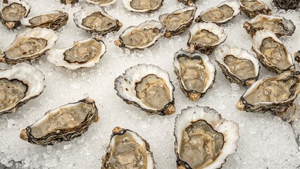 Plump oysters on ice ready for display