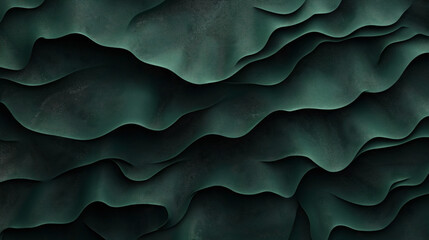 Abstract dark green layered wavy texture pattern with subtle shadows and highlights, creating a three-dimensional effect and organic appearance suitable for backgrounds and designs.
