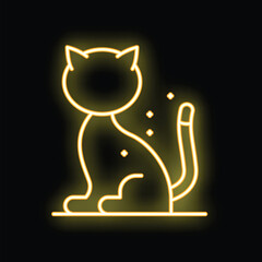 Neon yellow cat sitting with tail raised icon graphic on black background