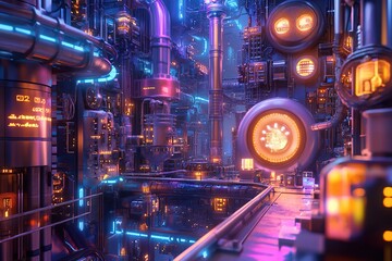 Fototapeta premium Neon Industrial City