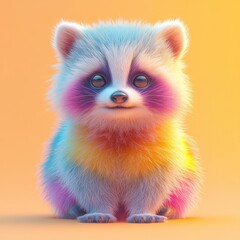 Obraz premium a lovely raccoon in rainbow colors against yellow background