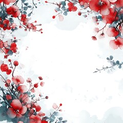 Obraz premium Watercolor Painting of Red Flowers and Branches