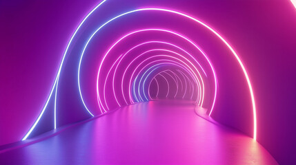 Nowoczesny tunel oświetlony wielokolorowymi światłami, które wzdłuż ścian tworzą efekt wizualnej głębi.