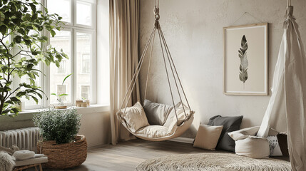 "Stock photo of mockup posters in a child’s room interior, designed in Scandinavian style."






