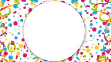 Colorful confetti and ribbons frame a cheerful empty space perfect for celebrations