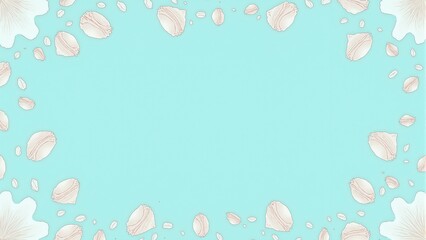 Tranquil teal background with pink and white seashell frame