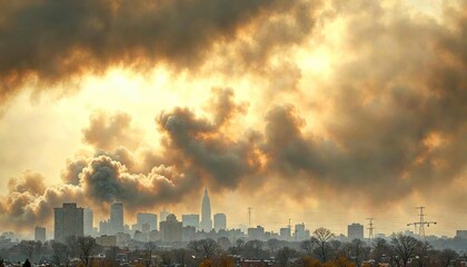 Obraz premium Smoke Cloud Over Inwood Cityscape