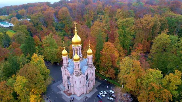 Aerial with autumn forest and colors 