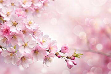 Fototapeta premium Digital illustration of cherry blossoms with soft pink petals against a white background, garden, landscape, spring