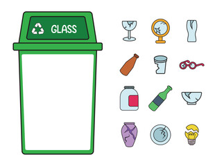 Glass Waste and and Trash Bin Clipart