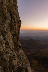 Landscape distant outline of mountains at sunset in Georgia, wallpaper background
