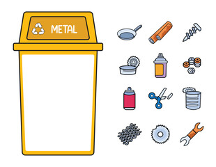 Metal Waste and and Trash Bin Clipart
