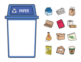 Paper Waste and and Trash Bin Clipart
