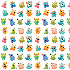 Seamless Pattern of Funny Colorful Monsters - Kids Illustration Clipart