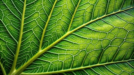 Fototapeta premium Close-up of a single large leaf with intricate details and veins, plant anatomy, leaf structure, botanical closeup