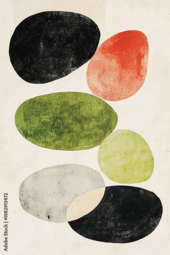 Poster Dynamic Abstract Composition of Colorful Shapes and Textures