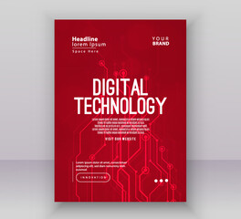 Poster brochure cover banner presentation layout template, Technology digital futuristic internet network red gradient background, Abstract cyber future tech, Ai big data business flyer annual vector
