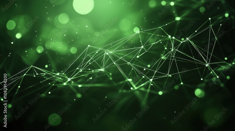 Poster abstract green network of interconnected dots and lines