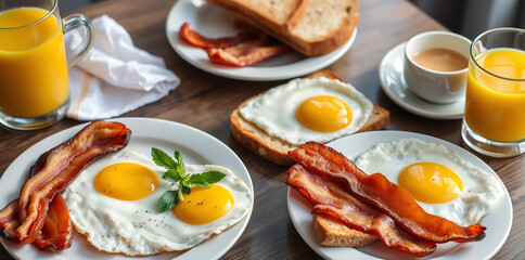 A hearty breakfast spread featuring eggs