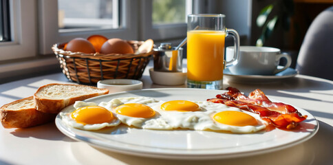 A hearty breakfast spread featuring eggs