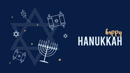 Happy Hanukkah Jewish Holiday Social Media Post Template.Hanukkah background with holiday candles and David stars. Modern paper cut design for Jewish Festival of light. Place for your text