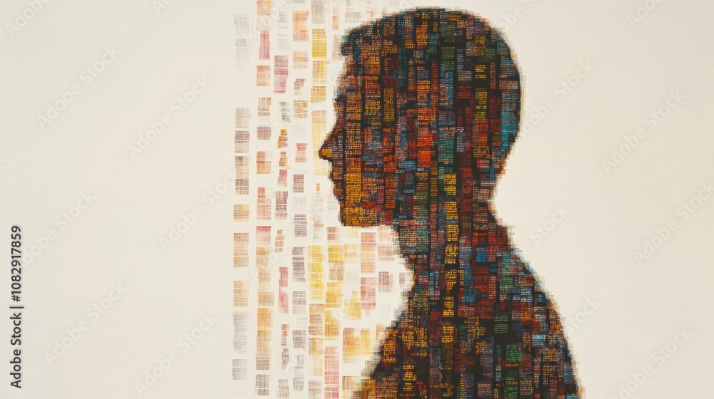 Aufkleber a human profile silhouette is blended with colorful dna sequences, illustrating the intersection of 