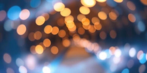 Fototapeta premium Abstract tunnel of light with soft, blurred glowing circles and streaks of light, blurred, background