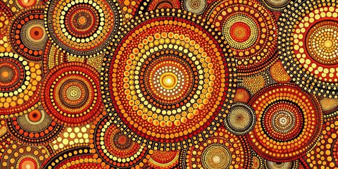 Abstract Dot Painting with Orange and Yellow Circles, Dot Art, Aboriginal Art