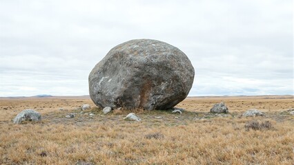 Majestic boulder in vast field embodying strength and endurance