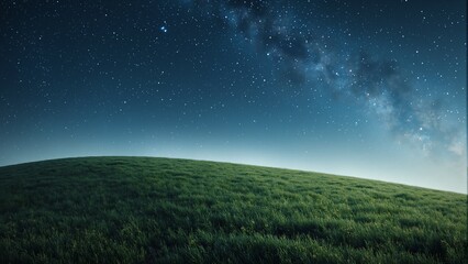 Tranquil grassy hill under starlit sky