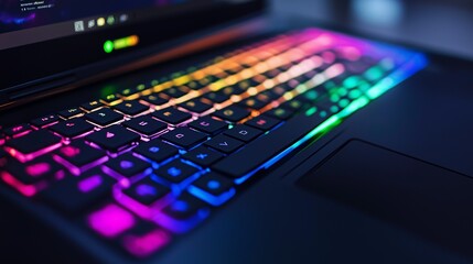 Internet data security concept. Gaming Laptop With A Luminous Keyboard