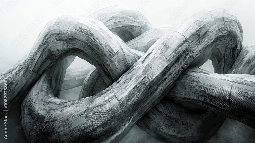 Poster abstract gray textured shapes twist and turn in a hazy atmosphere creating a mysterious and organic 