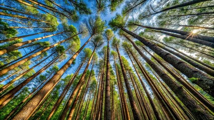 dense forest with tall slender trees reaching skyward