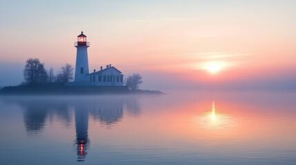 Fototapeta premium Lighthouse at Lake, Lake at sunrise