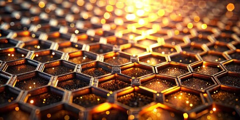 Obraz premium Hexagon Pattern with Golden Lights, abstract, honeycomb