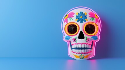 Intricate neon skull pattern perfect for a modern celebration of culture and festivals
