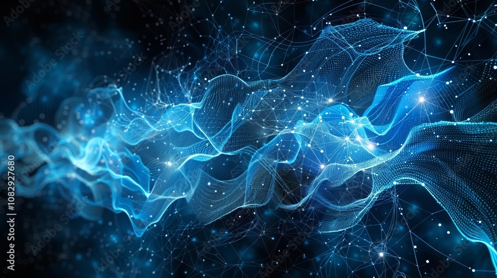Poster abstract blue fluid patterns showcasing dynamic energy flow.