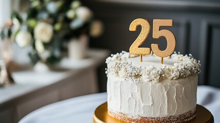 Celebrating a special birthday with an elegant cake and festive decorations