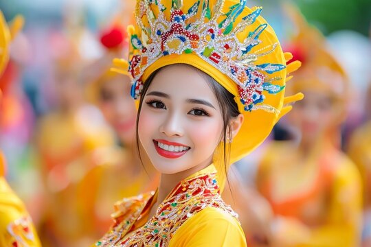 An Indian dancer wearing golden clothes performs with flames behind her. Cultural dances and traditions.