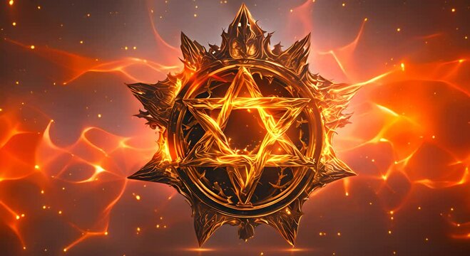 Fire yellow pentagram fantasy pentagram star in flames 4K
