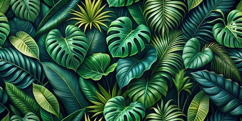 Tropical Jungle Leaves Seamless Pattern - Digital Painting, Tropical, Nature ,seamless pattern